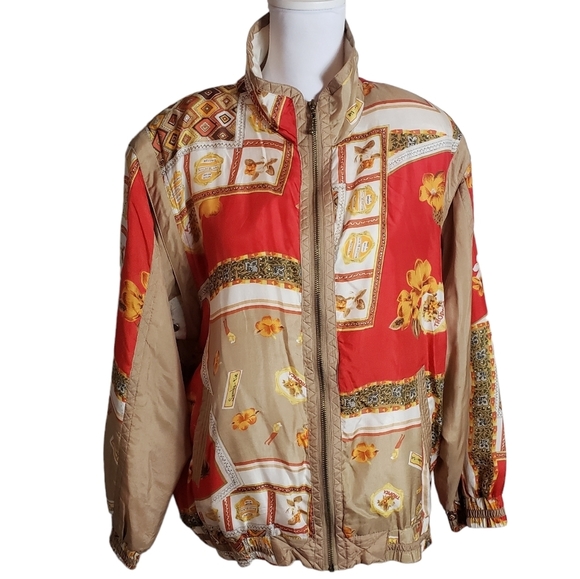 Vintage Mureli 100% Silk Floral Print Bomber Jacket Sz Medium Removable Sleeves - Picture 1 of 16